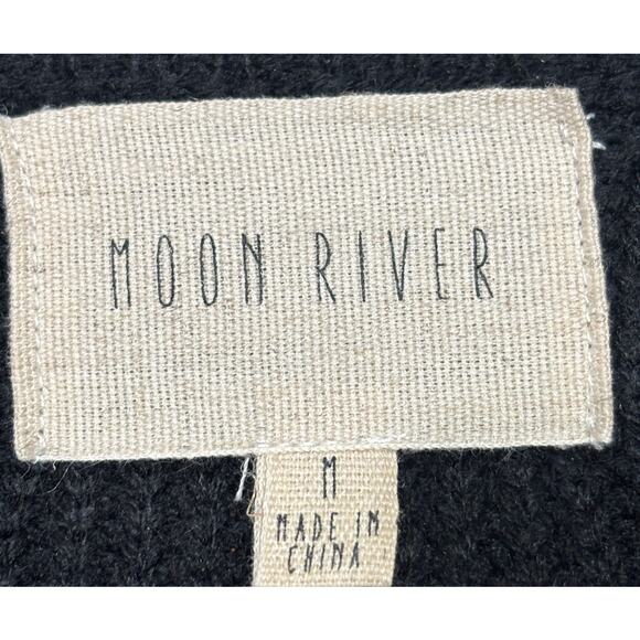Moon River Black Long Fringe Sweater M Knit Boho Cozy Indie Rocker Statement - Picture 3 of 6